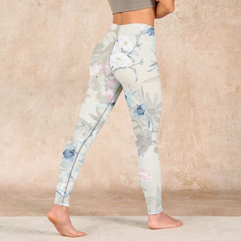 Cherry Blossom Butterflies Print Gym Leggings Women's Yoga Pants