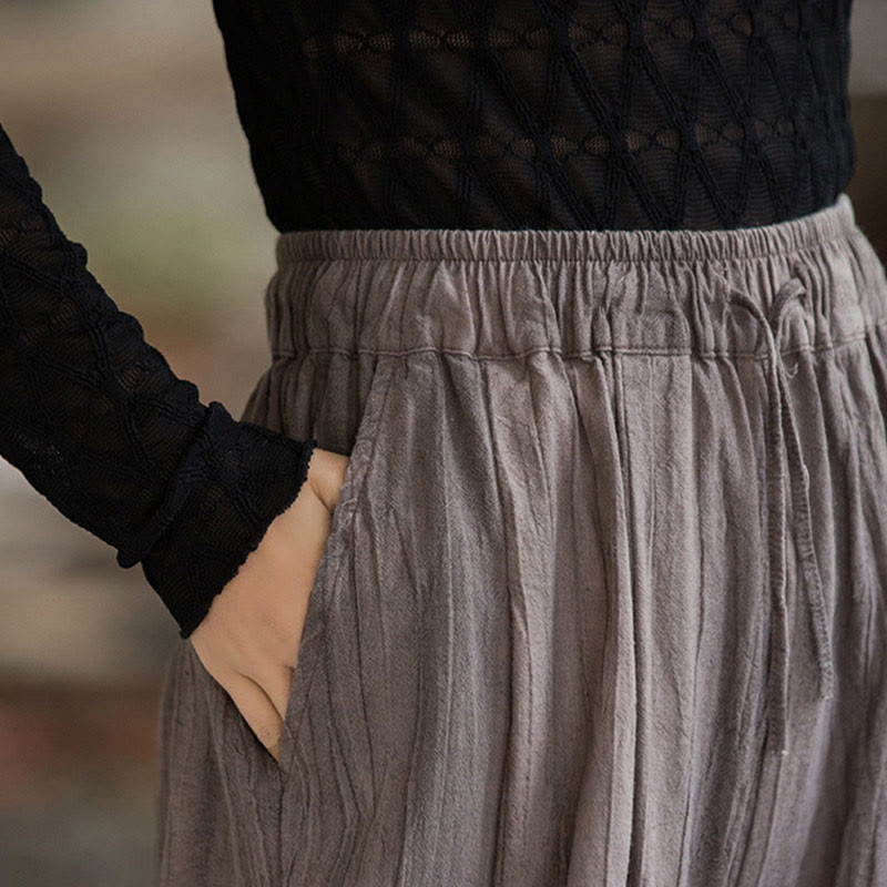 Casual Plain Loose Handmade Tie-Dye Women's Ramie Cotton Wide Leg Pants With Pockets