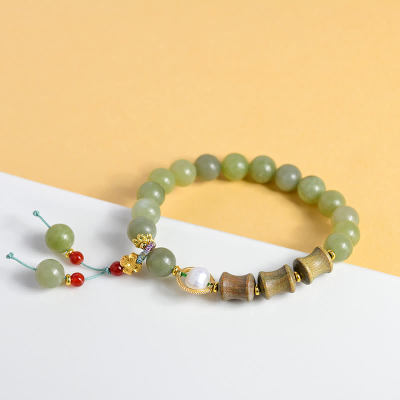 Jade Sandalwood Bamboo Pearl Prosperity Bracelet