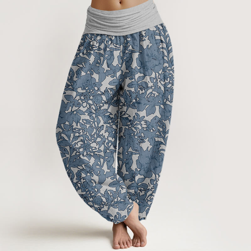 Rose Flowers Totem Pattern Women's Elastic Waist Harem Pants