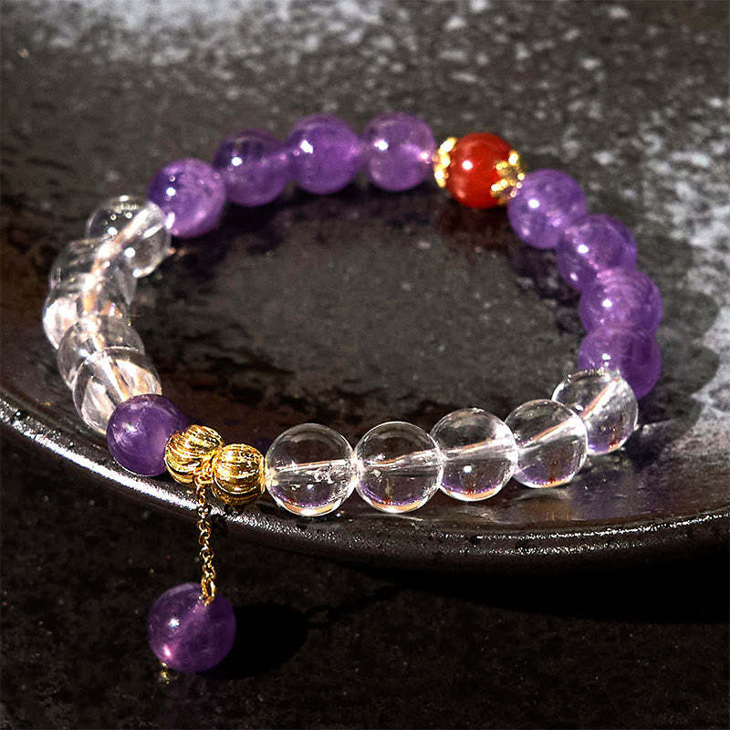 Natural Amethyst White Crystal Beads Communication Bracelet