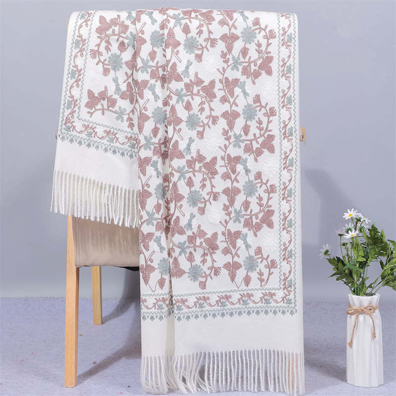 Polyester Shawl Cashew Flowers Embroidery Tassel Winter Cozy Travel Scarf Wrap
