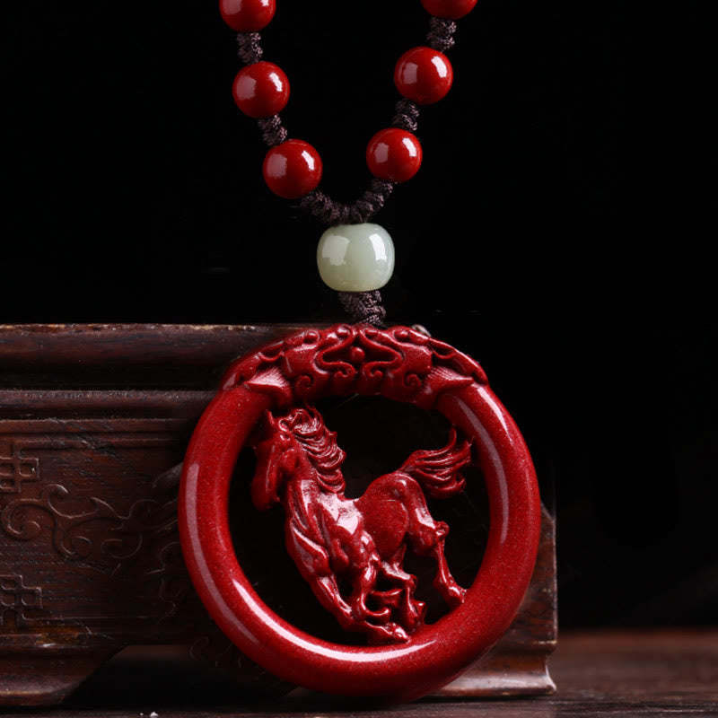Chinese Zodiac Cinnabar Hetian Jade Peace Buckle Calm Necklace Pendant