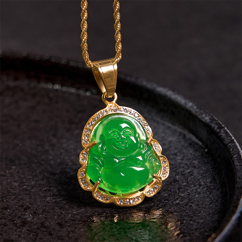 18K Gold Filled Laughing mystic zen Jade Luck Necklace Chain Pendant