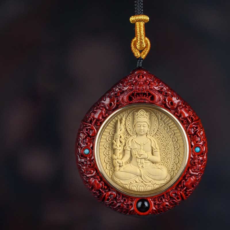Chinese Zodiac Avalokitesvara Small Leaf Red Sandalwood Ebony Longevity Necklace Pendant