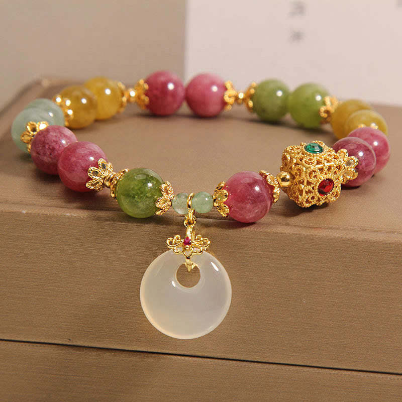 Colorful Tourmaline Peace Buckle Charm Wisdom Bracelet