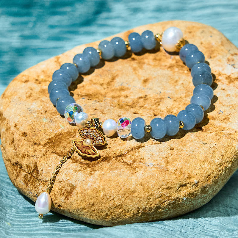Natural Aquamarine Pearl Shell Healing Bead Bracelet