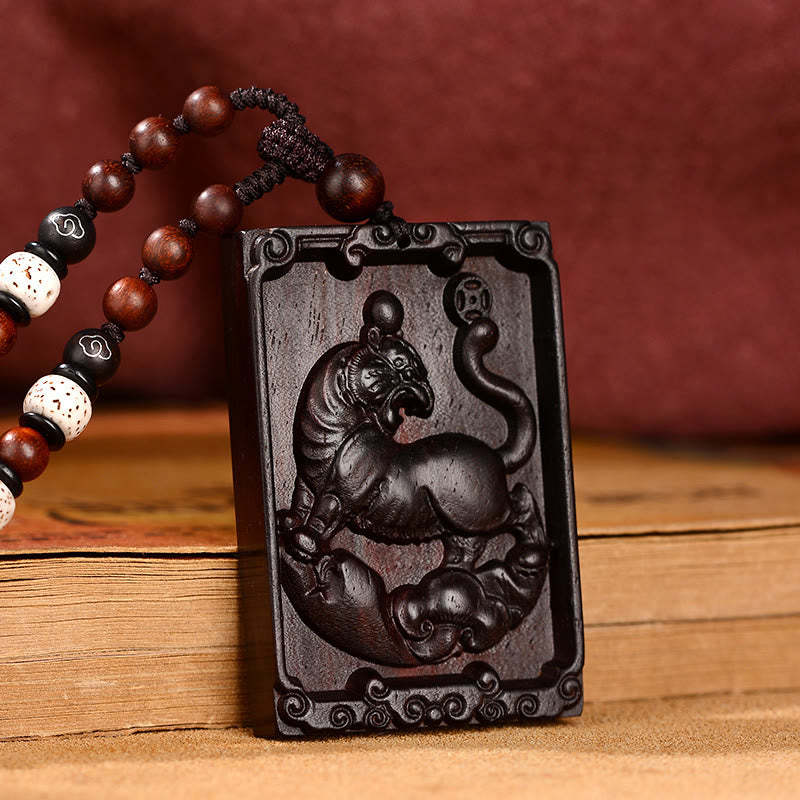Chinese Zodiac Small Leaf Red Sandalwood Calm Necklace Pendant