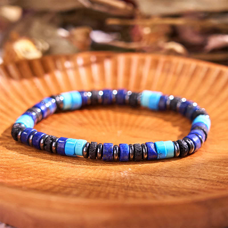 Hematite Turquoise Lazurite Lava Rock Black Glitter Stone Support Bracelet