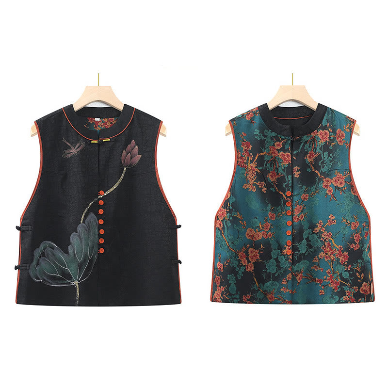 Vintage Embroidery Jacquard Weave Flower Pattern Vest