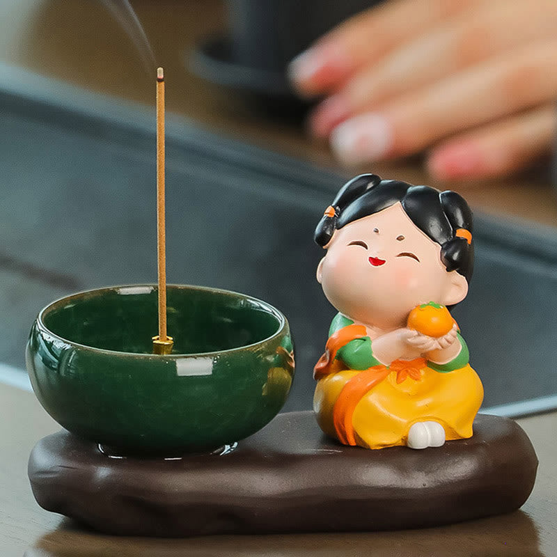 Tang Dynasty Lady Food Healing Ceramic Incense Burner Desk Decoration