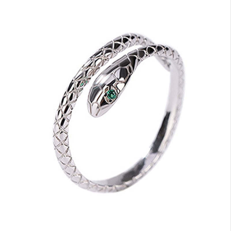 925 Sterling Silver Year Of The Snake Adjustable Open Blessing Protection Ring