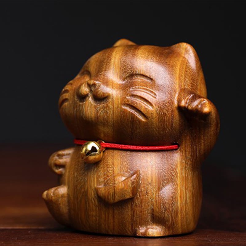Green Sandalwood Small Mini Cute Lucky Cat Peace Decorations