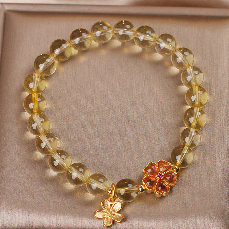 Natural Citrine Flower Charm Prosperity Protection Bracelet