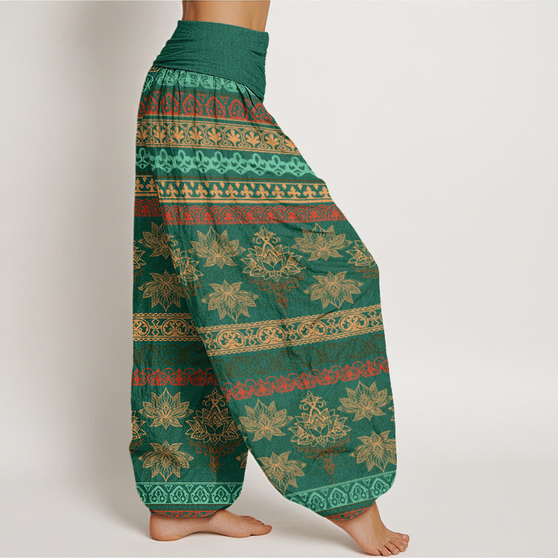Parallel Pattern Lotus Women's Elastic Waist Harem Pants