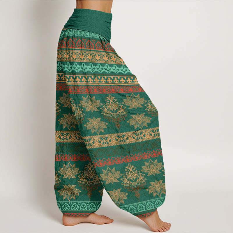 Parallel Pattern Lotus Women's Elastic Waist Harem Pants
