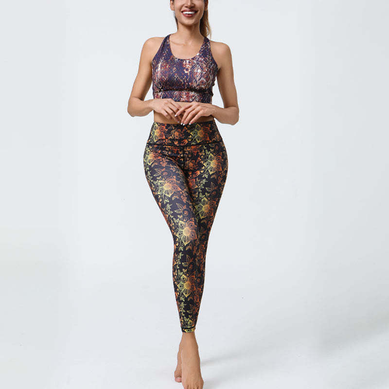 Flowers Geometric Mandalas Print Sports Fitness Yoga High Waist Leggings Women's Pants