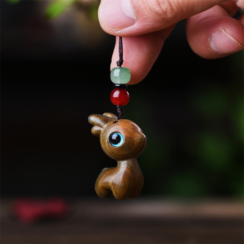 Small Leaf Red Sandalwood Ebony Wood Sandalwood Green Sandalwood Lucky Mini Cat Deer Sooth Phone Hanging Decoration