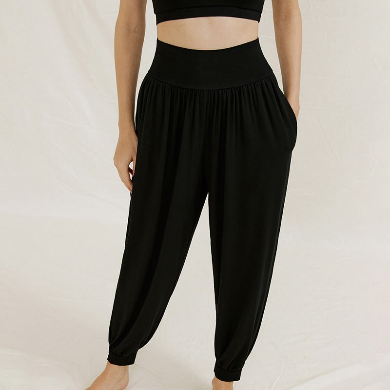 Casual Plain High Waist Tummy Control Women's Leica Harem Pants With Pockets