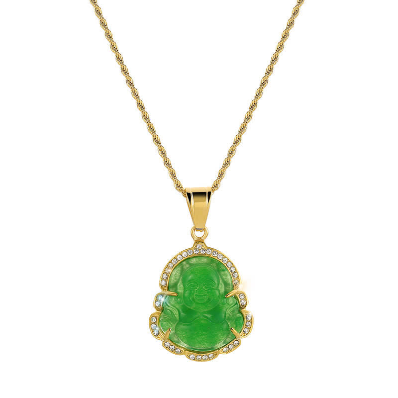 18K Gold Filled Laughing mystic zen Jade Luck Necklace Chain Pendant