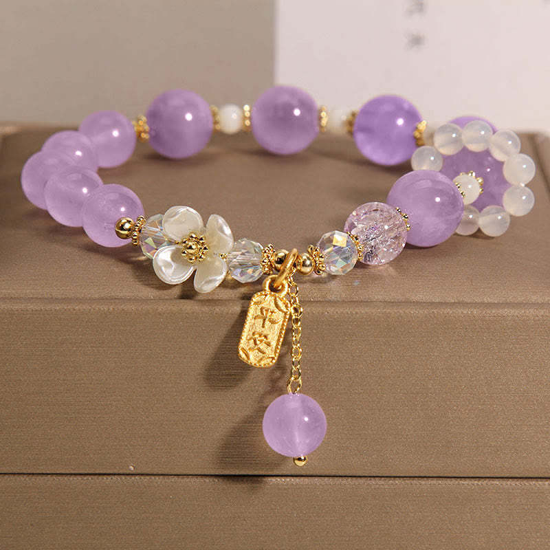 Natural Blue Crystal Amethyst Chalcedony Flower Healing Bracelet