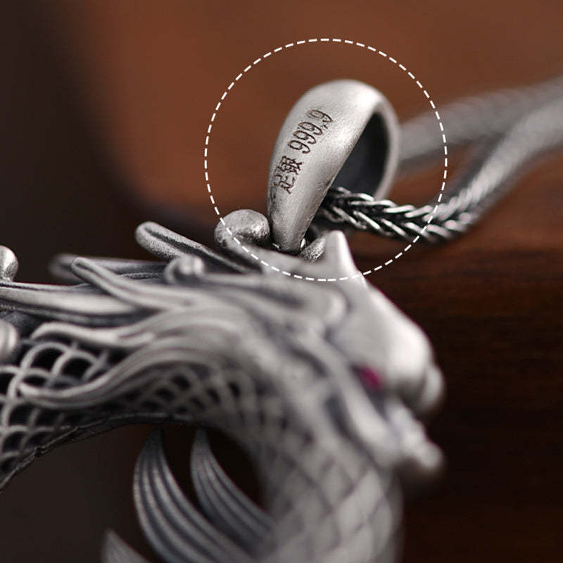 999 Sterling Silver Year Of The Dragon Auspicious Peace Buckle Carved Success Necklace Pendant (Extra 30% Off | USE CODE: FS30)