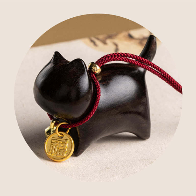 Ebony Wood Green Sandalwood Lucky Cat Fu Character Lucky Fortune Bell Balance Car Hanging Decoration