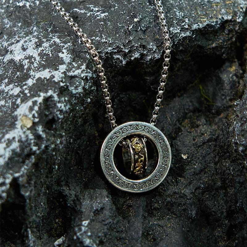 Double Ring PiXiu Peace Buckle Wealth Rotatable Necklace Pendant