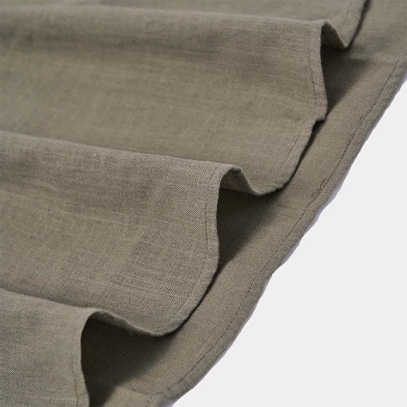 Men's Summer Solid Color Short Sleeve Half Button Cotton Linen Shirt