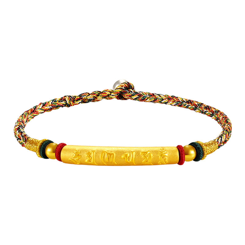 Tibetan 999 Gold Om Mani Padme Hum Handcrafted Eight Thread Peace Knot Luck Braided Couple Bracelet