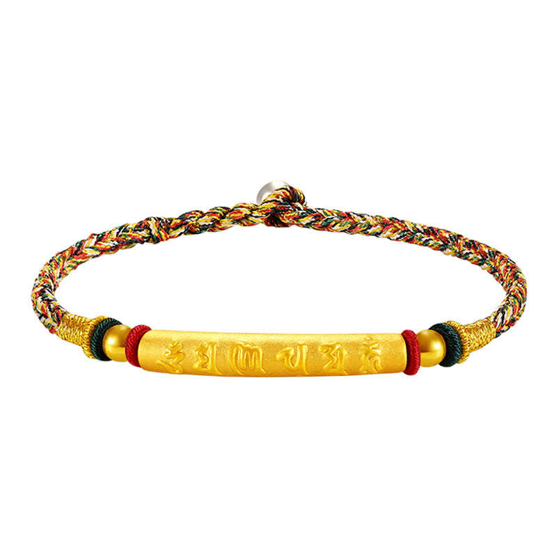 Tibetan 999 Gold Om Mani Padme Hum Handcrafted Eight Thread Peace Knot Luck Braided Couple Bracelet