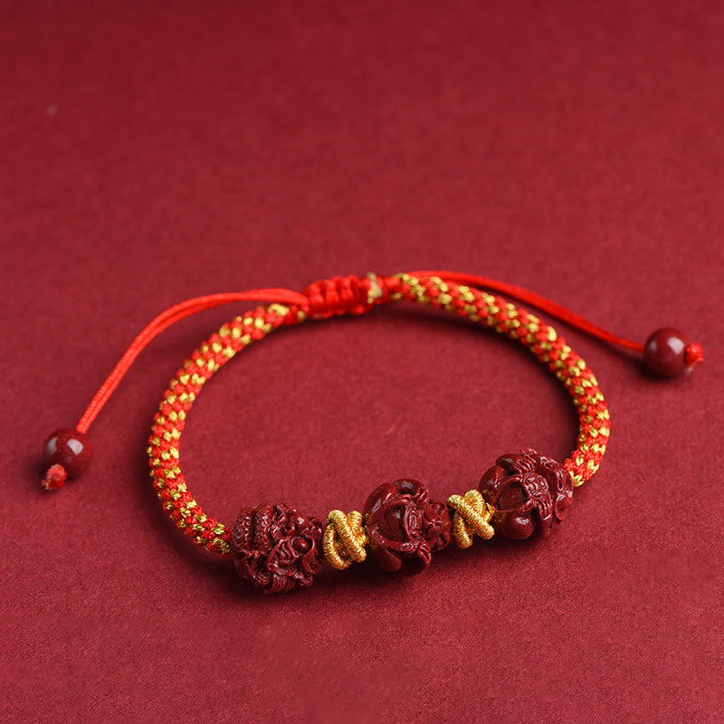Handmade Cinnabar Chinese Zodiac Red String Braided Luck Bracelet