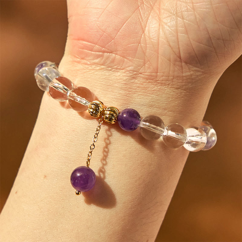 Natural Amethyst White Crystal Beads Communication Bracelet
