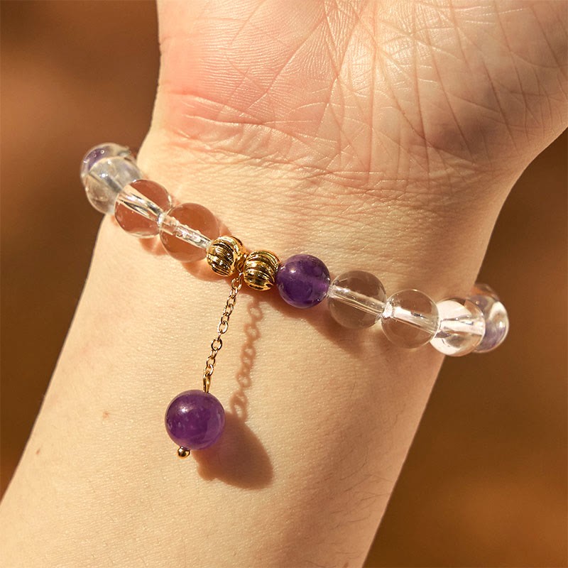 Natural Amethyst White Crystal Beads Communication Bracelet