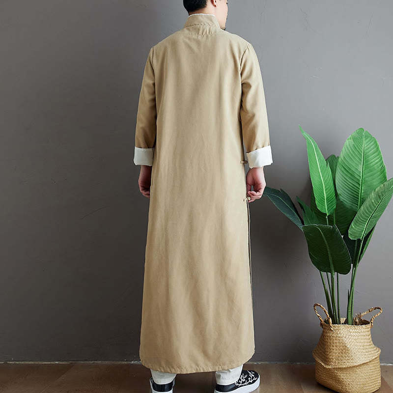 Fall Solid Color Chinese Frog-Button Cotton Men's Tang Suit Robe