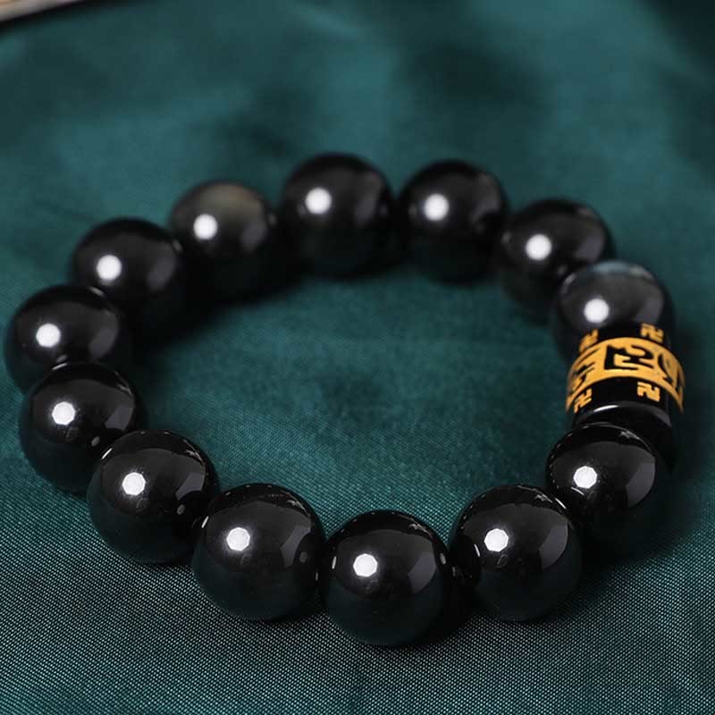 Rainbow Obsidian Om Mani Padme Hum Swastika Positive Bracelet