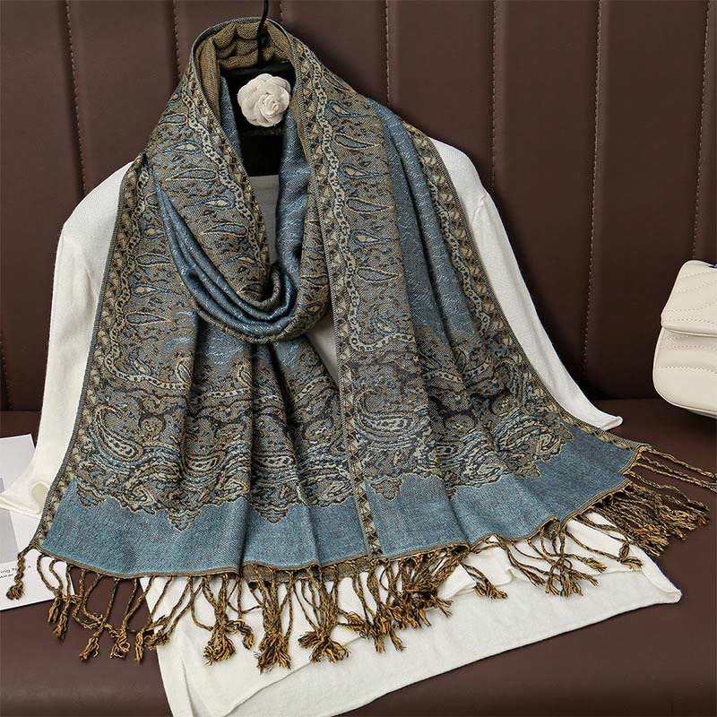 Tibetan Cashew Jacquard Colorful Flower Print Tassels Shawl Fall Winter Soft Warm Scarf Wrap
