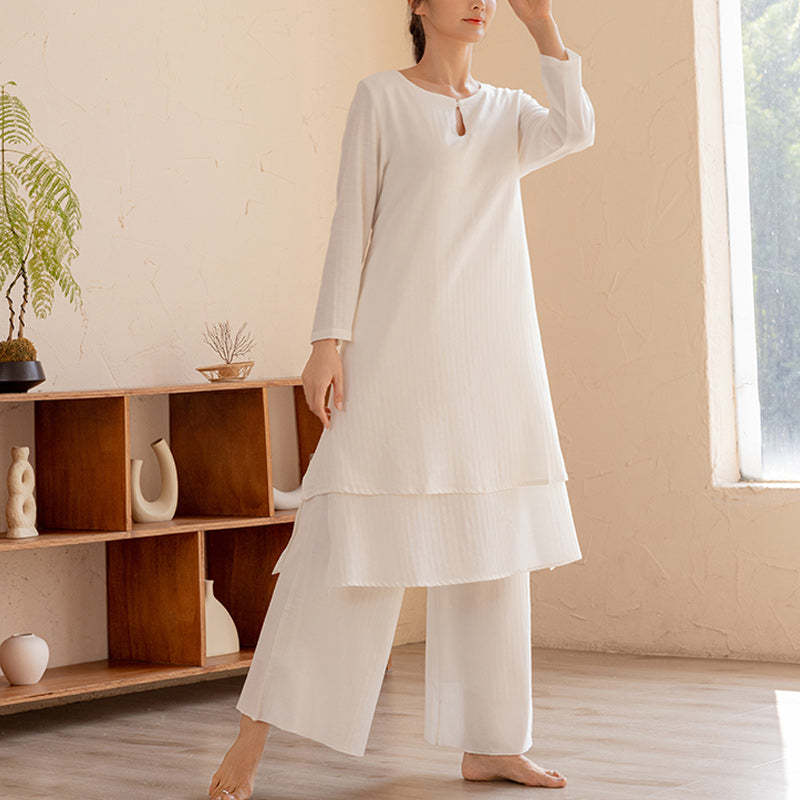 2Pcs Simple Design Tai Chi Meditation Yoga Clothing Top Pants Women's Set