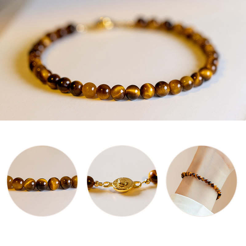 14K Gold Plated Natural Tiger Eye Stone Courage Protection Bracelet