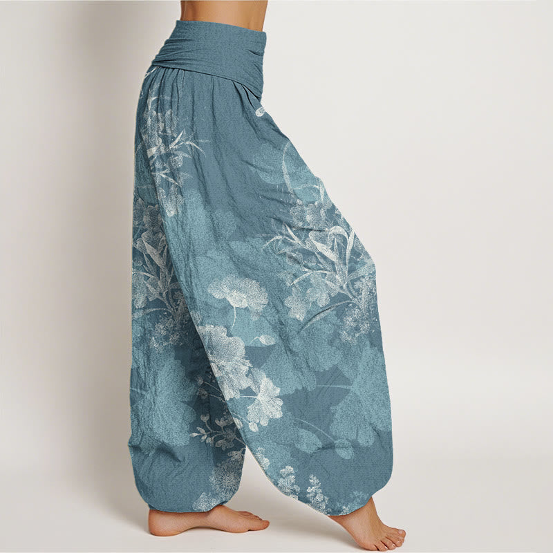 Flowers Lush Leaves Pattern Women's Elastic Waist Harem Pants