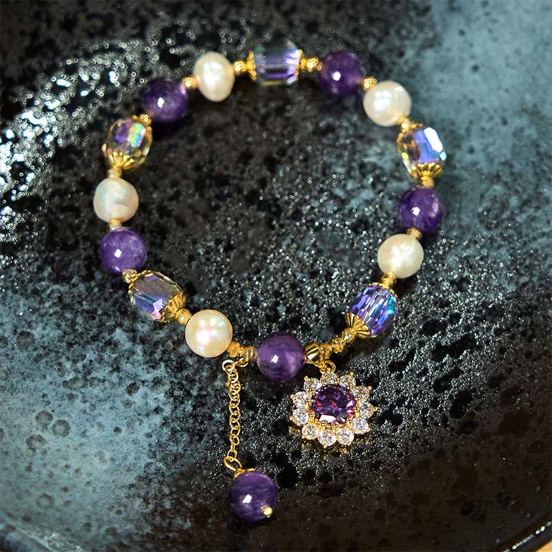 Natural Amethyst Pearl Sunflower Communication Bracelet