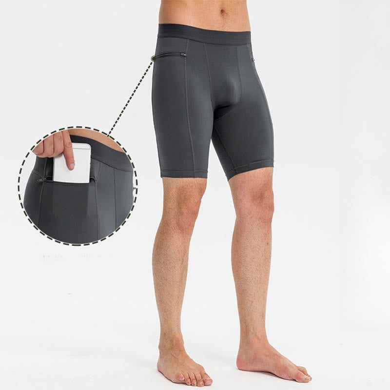 Men's Tight Stretch High Elasticity Quick Dry Sports Shorts With Zipper Pockets