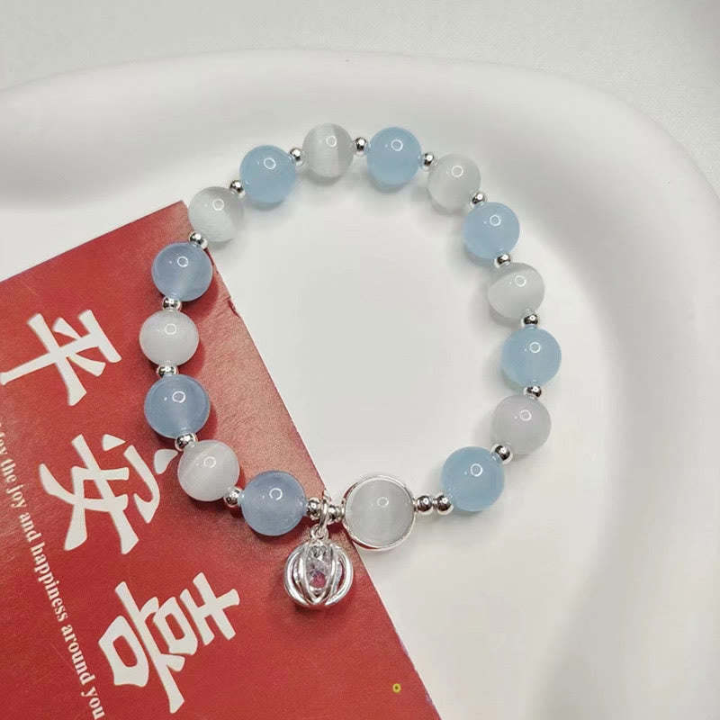 925 Sterling Silver Cat's Eye Aquamarine Support Charm Bracelet