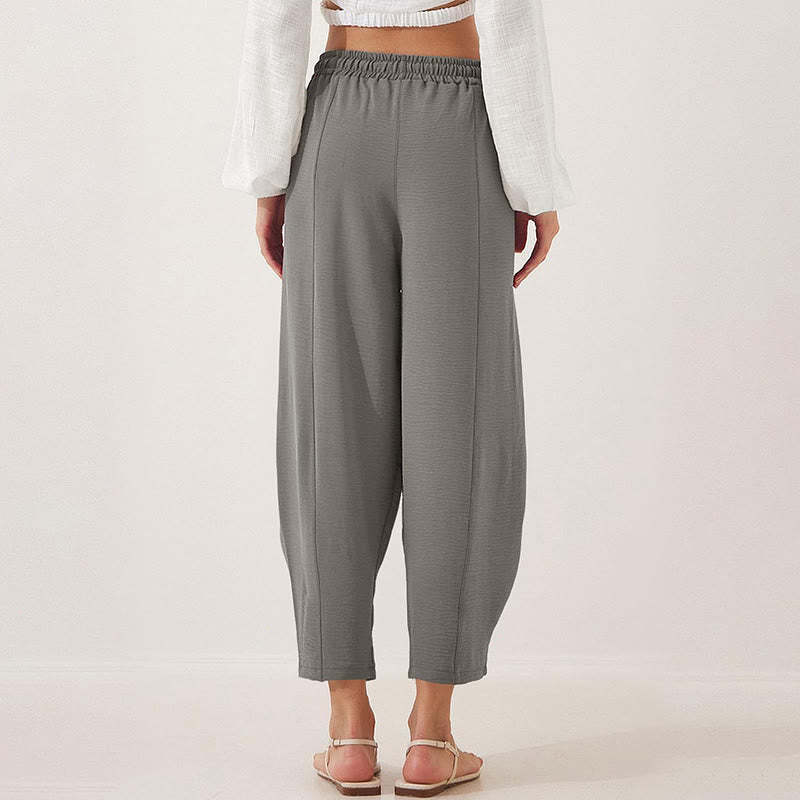Casual Plain Loose Drawstring Women's Polyester 7/8 Length Pants  With Pockets