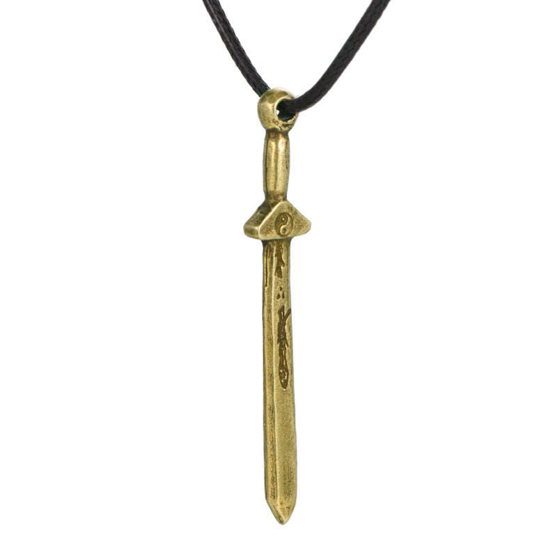 Vintage Yin Yang Copper Brass Sword Balance Necklace Pendant
