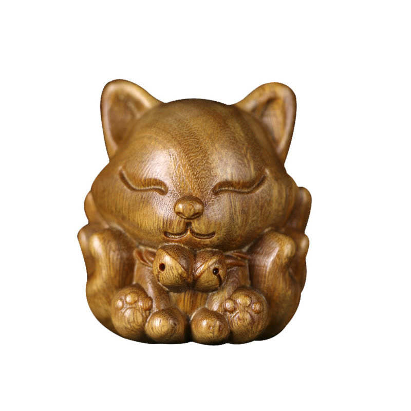 Mini Nine-Tailed Fox Ivory Fruit Sandalwood Green Sandalwood Blessing Decoration