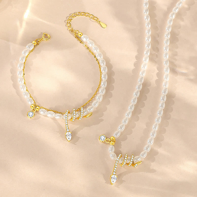 925 Sterling Silver Year Of The Snake Pearl Bracelet Necklace Pendant