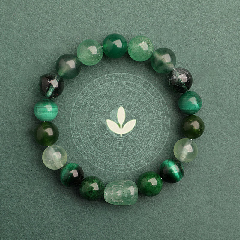Five Elements Various Agate Crystal Green Strawberry Quartz Moss Agate Green Phantom Luck Bracelet