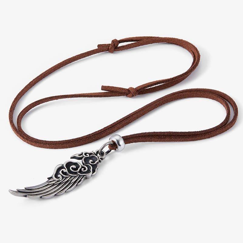925 Sterling Silver Auspicious Clouds Wing Cotton Rope?Deerskin Rope Necklace Pendant