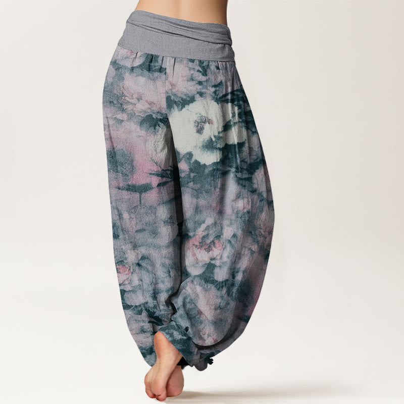 Casual Elegant Peony Flowers Women's Elastic Waist Harem Pants